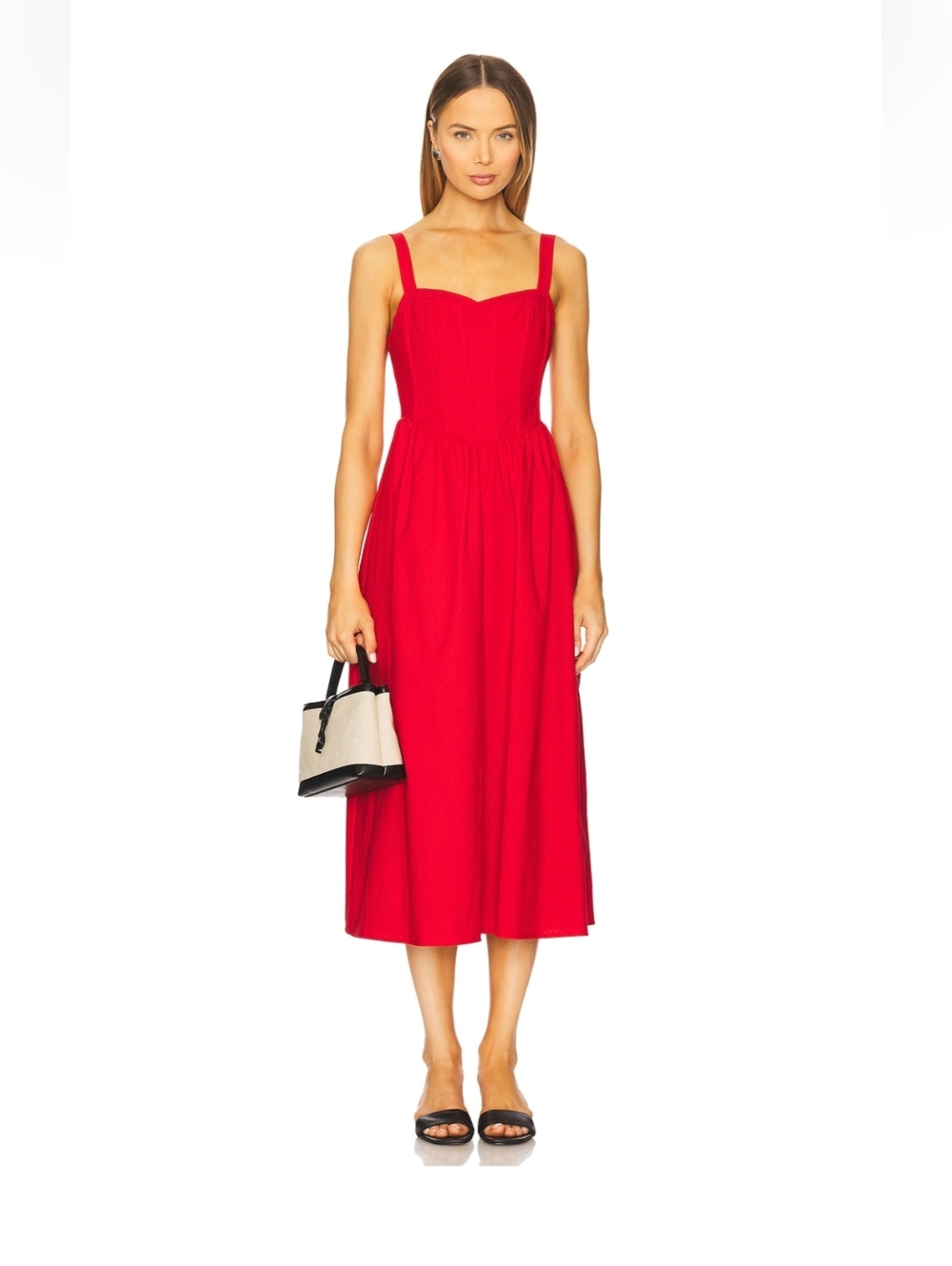 Astr The Label red Structured Sleeveless Midi Dress (NWT)
